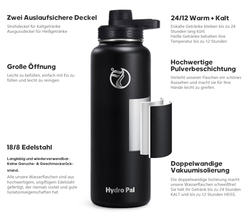 HydroPal Insulated Flask, 750 ml, Stainless Steel, BPA-Free, 24 Hours Cold/12 Hours Hot, Leak-Proof, Sports & Water Bottle with Straw & 2 Lids (Straw + Spout), Non-Slip for Everyday and Sports