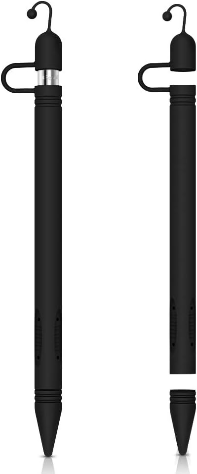 ZALU Silicone Case Set Sleeve Skin Pocket Cover Accessories Compatible for Apple Pencil, Soft Grip Pouch with Cap Holder and Protective Nib Cover (Black)