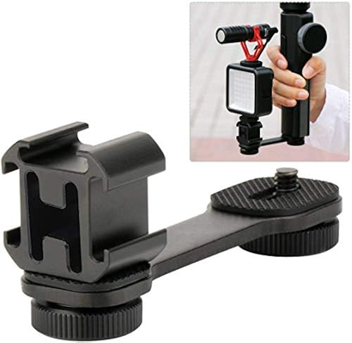 Triple Cold Shoe Mount Gimbal Extension Bracket, Microphone Led