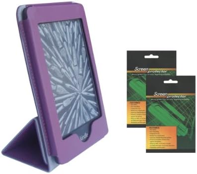 iShoppingdeals - Purple Folio PU Leather Cover Case and Anti-Glare Screen Protector Shield for Amazon Kindle Paperwhite
