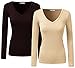 Emmalise Women's Casual Basic V-Neck Tshirt Long Sleeves Tee Top - Junior and Plus Sizes