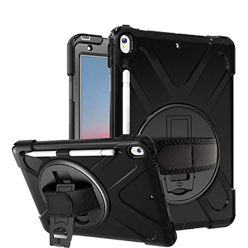 Azzsy iPad Air 3 Case 10.5" 2019/iPad Pro 10.5 Case 2017,[360 Degree Swivel Stand/Hand Strap] Heavy Duty Shockproof Rugged Full Body Protective Case for iPad Air (3rd Generation) 10.5" 2019,Black