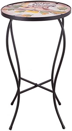 Homebeez Couple Owes Mosaic Round Plant Stand Accent Side Table, Black Color Curve Tube Legs, Outdoor Indoor, Height 22 Inches