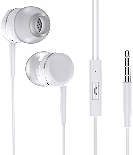 Vomercy In-Ear Wired Headphones, Stereo Earphones with Microphone Earbuds for 3.5mm Interface Devices White