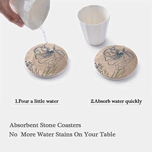 Absorbent Stone Coasters with Metal Holder-set of 6-4" x 4" -1/4" Thickï¼ŒAbsorbentï¼ŒHeat-Resistant - Round Edges Best for Drinks in Office Home or Cottage