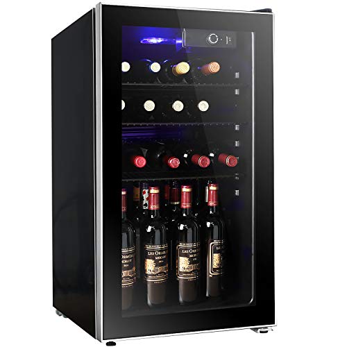 Bossin 26 Bottle Wine Cooler - Compressor Wine Cellar - Counter Top Wine Chiller- Cabinet Refigerator with Glass Door and Touch Panel Digital Temperature Display (26 Bottle)