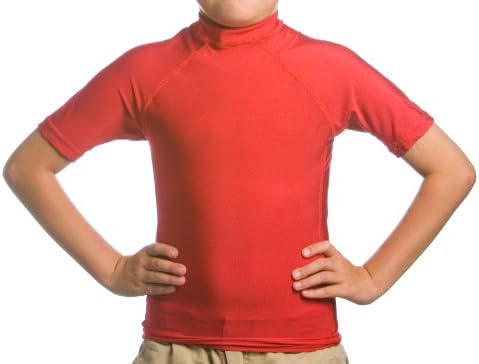Beach Depot UV Sun Protection, Youth Boys Short Sleeve UPF 50+ Swim Shirt, Kids and Toddler Swimming Tees, Made in USA (Medium / 10, Kona Lava Red)