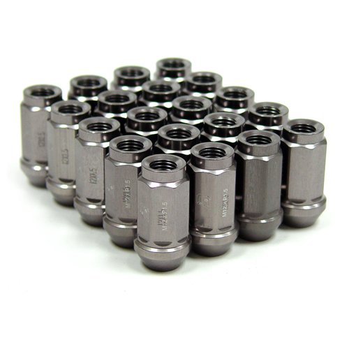 BR Tuning H46 ANODIZED GUN METAL Forged Aluminum 46mm Long Open Ended Lug Nuts 12x1.5 Fit For Lexus Acura Honda Toyota