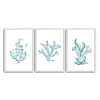3 Piece Framed Canvas Wall Art Simple Seabed Elements Canvas Prints Home Artwork Decoration for Living Room,Bedroom - 16