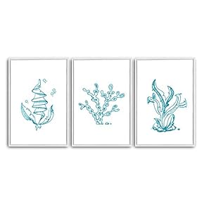 3 Piece Framed Canvas Wall Art Simple Seabed Elements Canvas Prints Home Artwork Decoration for Living Room,Bedroom - 16"x24"x3 Panels
