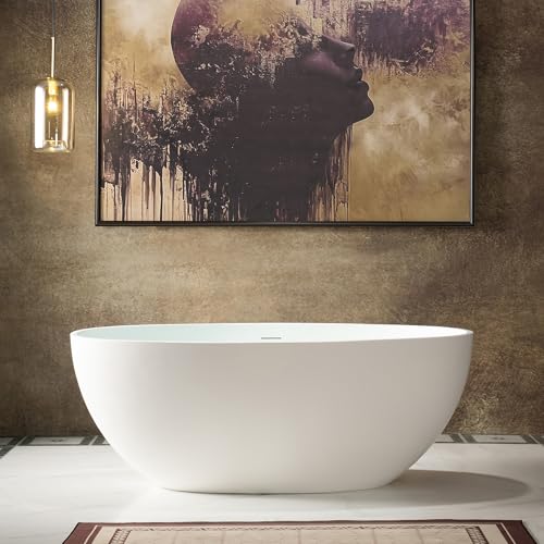 WOODBRIDGE 55 Stone Resin Freestanding Soaking Tub, Modern Oval Solid Surface Bathtub...