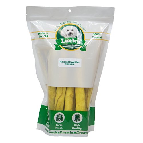 Lucky Premium Treats USA Made Chicken Basted Rawhide Dog Treats