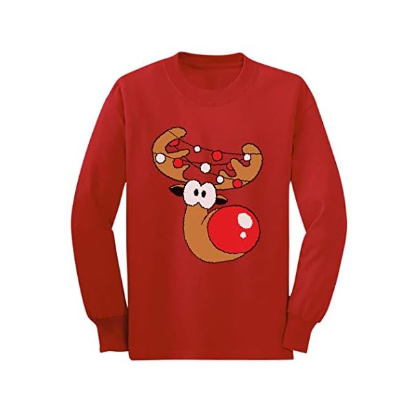 Tstars Reindeer Long Sleeve Shirt Toddler Youth Kids Ugly Christmas Sweater Style