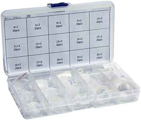 250pcs O-Ring Kit OD 4-30mm Silicone Gasket Set White Washer Repair Assortment O Ring Seal Set Orings Box Gasket Kit
