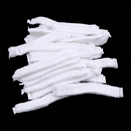 lehao 100 Pcs Disposable Strip Caps Universal Dust Strip Caps Hair Net Service Food Baking Makeup Hat,White - Thumbnail 4