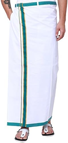 Svanik White& Green Cotton Solid Dhoti