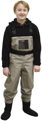 Caddis Breathable Chest Waders Boys, Tan/Green, S