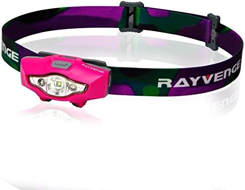 Headlamp Rayvenge T1A Compact CREE XP-E LED Light with Portable Bag, Single AA Battery, with Waterproof- Best Headlight for Cycling, Camping, Reading, Crafts and Home Projects. (Pink)