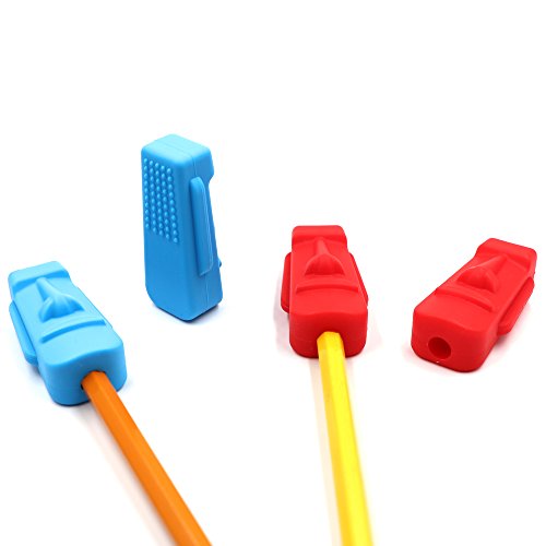 V-TOP Sensory Chew Pencil Toppers Fidget Biting Teething Tubes Toys for Autism & Oral Motor Special Needs Kids, Chewable Teether for ADHD Children - 2 Pack (Red&Blue)
