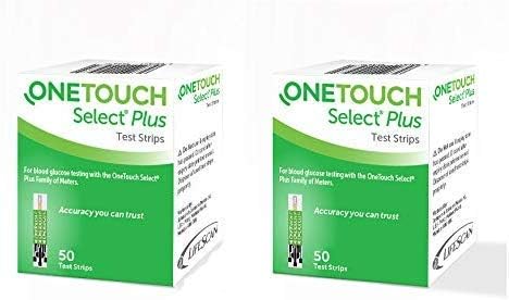 OneTouch Select Plus Strips, 50 Count (Pack of 2, Green)-Diabetes Test Strips