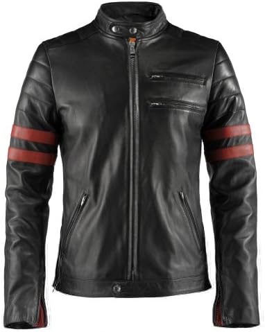 Hybrid Mens Leather Jacket made in Italy (XL (42”-44”), Black/Red)