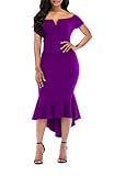 ONLYSHE Womens Sexy Off Shoulder Bardot Lace Evening Gown Fishtail Maxi Dress Purple Large