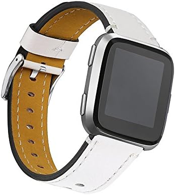 Amorral For Fitbit Versa Bands,Classic Genuine Leather Replacement Band Accessory Wristband Bracelet Starp for Fitbit Versa SmartWatch Women Men Large Size (White)