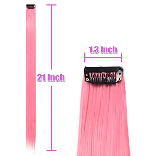 48 Pcs Colorful Straight Hair Extensions Clip in 21 Inch Rainbow Multi-color Clip in Synthetic Long Hairpiece Party Highlights Colorful Clip in Hair Extensions for women girls kids gift - Thumbnail 2