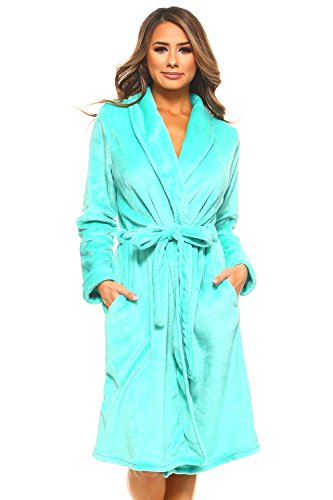 MarCielo Womens Fleece Robe, Fleece Robes For Women, Women Fleece Bathrobes, Plush Robes For Women (S/M, Aqua) - Thumbnail 4