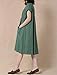 Mordenmiss Women's Cotton Linen Tunic Dress Pleated Short Sleeve Sundresses Summer Daily Pullover with Pockets L Green