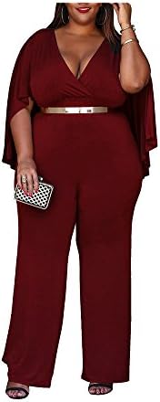 CutyKids Women's Jumpsuits Plus Size V Neck Long Wide Leg Playsuits Clubwear L