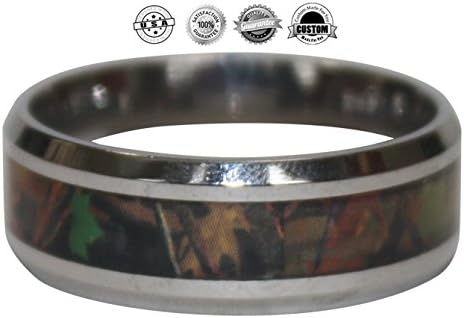 Mens Camo Ring LIMITED TIME DISCOUNT 8mm with beveled edge Camouflage Wedding Rings with GUARANTEED, Size 11.5