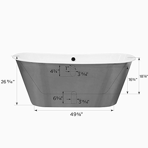 MAYKKE Woodward 67" Industrial Oval Cast Iron Bathtub | Freestanding White Bateau Tub with Gun Metal Silver Stainless Steel Skirt, Overflow, for Bathroom | cUPC Certified, Drain Included | NHA1010101