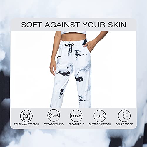 Joggers for Women Sweatpants-Elastic Waist Comfy Lounge Workout Sport Yoga Pants with Pockets(Splash-Ink White S)