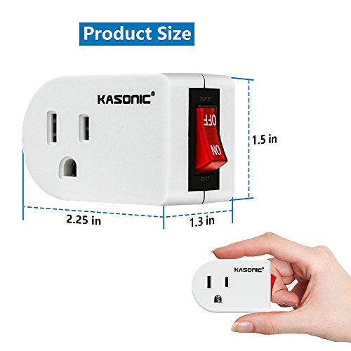 Grounded Outlet Adapter 2 Pack, Kasonic 3 Prong Grounded Single Port Power Adapter; with On/Off Switch, Red Indicator, Energy Saving, ETL Listed, Wall Tap Adapter for Home/Office