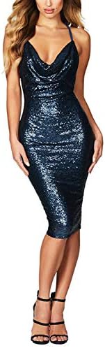 Women's Sequin Glitter V-Neck Backless Crossover Mini Party Club Short Dress