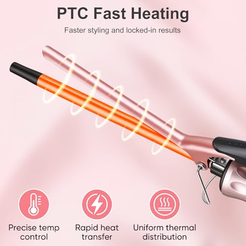 JAETON Curling Wand Hair Curler, Curling Tongs with Clamp, New Upgraded Ceramic Curling Iron, Dual Voltage, Adjustable Temp 100℃-230℃ (9MM)