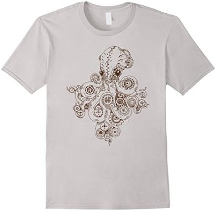 Mens Steampunk Octopus Shirt XL Silver