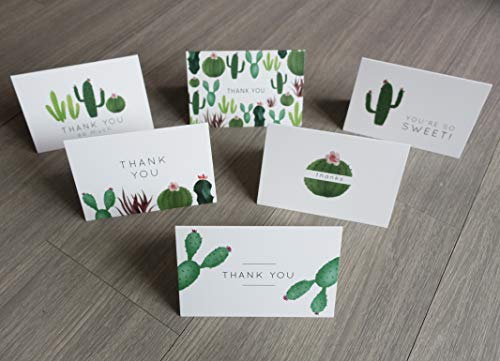 Gooji 4x6 Cactus Thank You Cards (Bulk 36-Pack) Matching Peel-and-Seal White Envelopes | Assorted Set, Watercolor, Colorful Graphics | Birthday Party, Baby Shower, Weddings