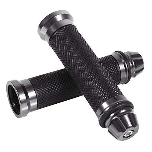 Motorcycle Handlebar Grips, Rubber Hand Grips with Aluminum Bar End, Universal for 7/8"(22mm) Handle Bar(Titanium)