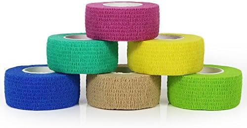 YuMai 2.5cm x 4.5m First Aid Kit Finger Tape Adhesive Bandages Vet Wrap, Elastic, Flexible, Self-Adhesive - 6 Rolls (Multicoloured & Random)