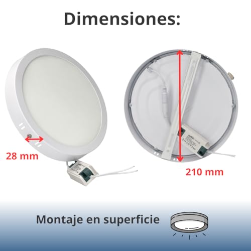 Jandei – LED Surface Downlight, 18W, 1440 Lumen, Round, Mounting with bracket to fix the lamp, Size 210 x 28 mm, Light Colour Cool White 6000K, Transformer Included