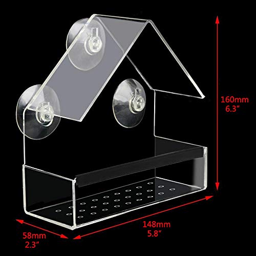 Bird Feeder, Newest Window Bird Feeder, 100% Wild Bird Transparent Viewing, 3 Strong Suction Cups + Seed Tray + Drain Holes, Best Outdoor Bird Feeder Kits, for Cardinal, Wild Birds, Chickadees - Thumbnail 2