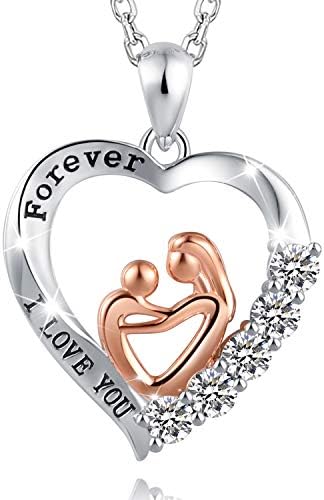 FREECO Mother and Child S925 Sterling Silver Forever I Love You Heart Necklace Jewelry for Women Mothers Day Jewelry Birthday Gift…