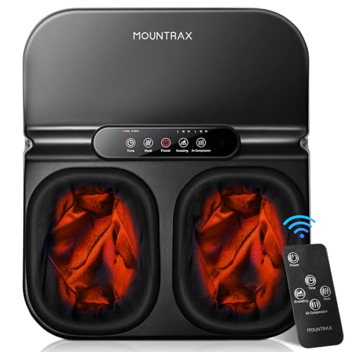 Photo 1 of MOUNTRAX Foot Massager Machine with Heat, Foot Massager for Plantar Fasciitis, Neuropathy Pain, Shiatsu Foot Massager with Remote, Fits Feet Up to Men Size 12 (Black)