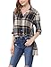 Allegra K Women's Side Slit Hi-Lo Hem Loose Boyfriend Plaid Shirt