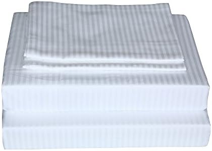 Just Linen 300 Thread Count 100% Cotton Sateen, Stripe White, King Bedding Sheet Set with Deep Pocketed Fitted Sheets
