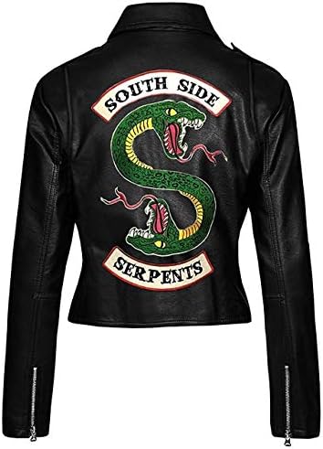 Mbeez Women Faux Leather Jacket Ladies Cole Sprouse Costume Embroidered Snake Serpent Jacket Black