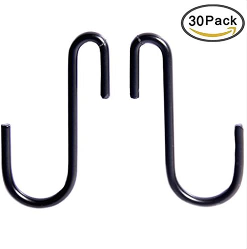 30 Pack S Hooks Stainless Steel S Shaped Hooks Hanging Hangers for Kitchenware Spoons Pans Pots Utensils Clothes Bags Towers Tools Plants (Black)