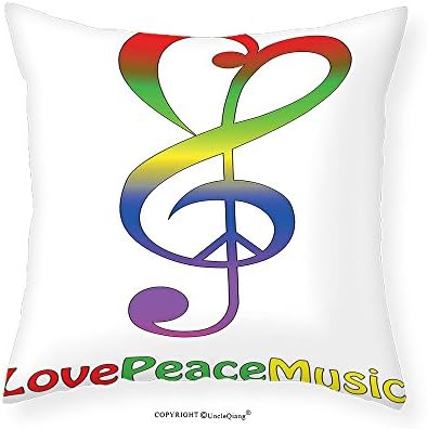UncleQiang Custom pillowcases 1960s Decorations Collection Love Peace and Music Clef Musical Notes Bass Old Sign Slogan Live Feeling Celebration Image Bedroom Living Room Dorm Red Green
